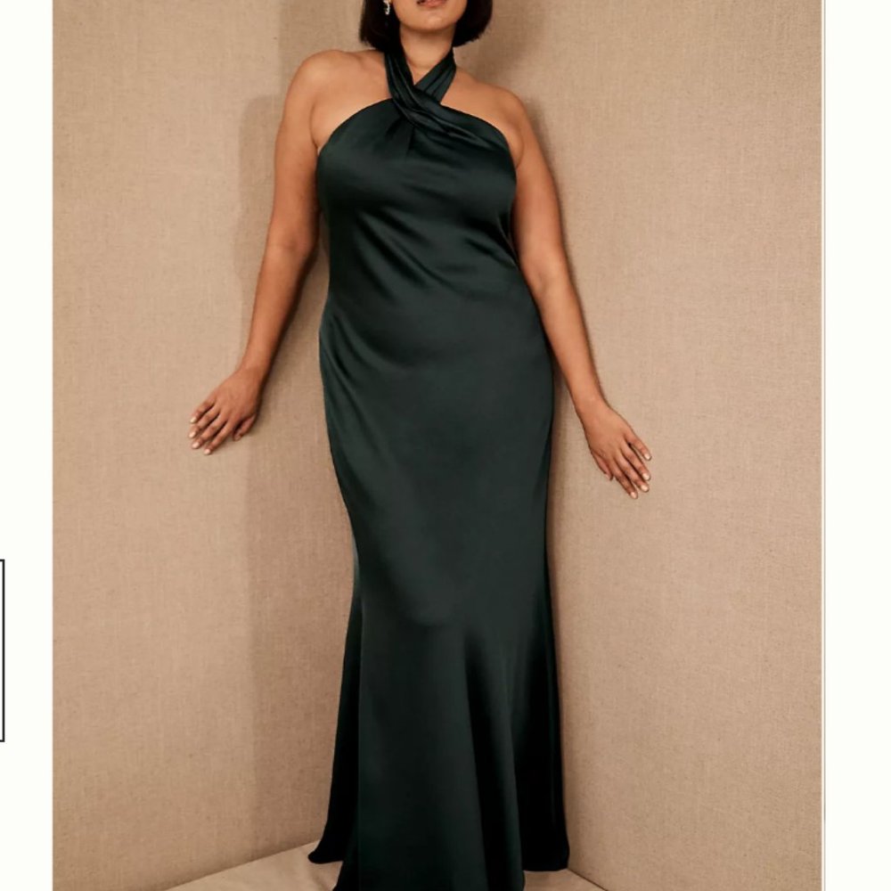 BHLDN Ruby Satin Charmeuse Dress in Dark emerald